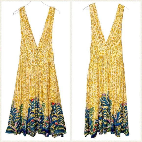 Free People Dresses & Skirts - Free People Hot House Tropical Print Plunge Women’s Midi Summer Dress Sz 4